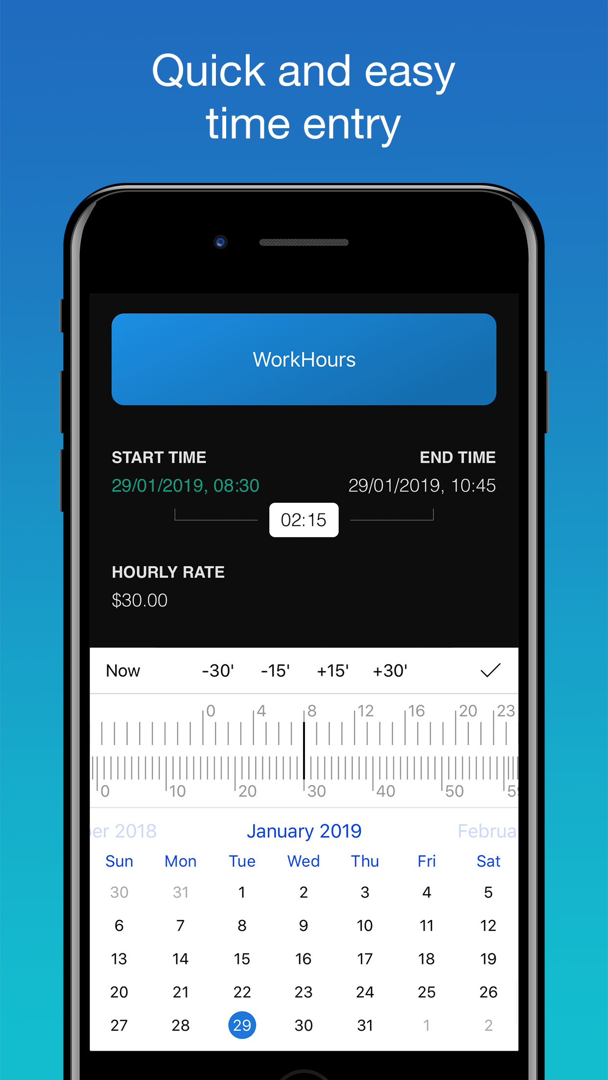 WorkHours app screenshot - Time Entry