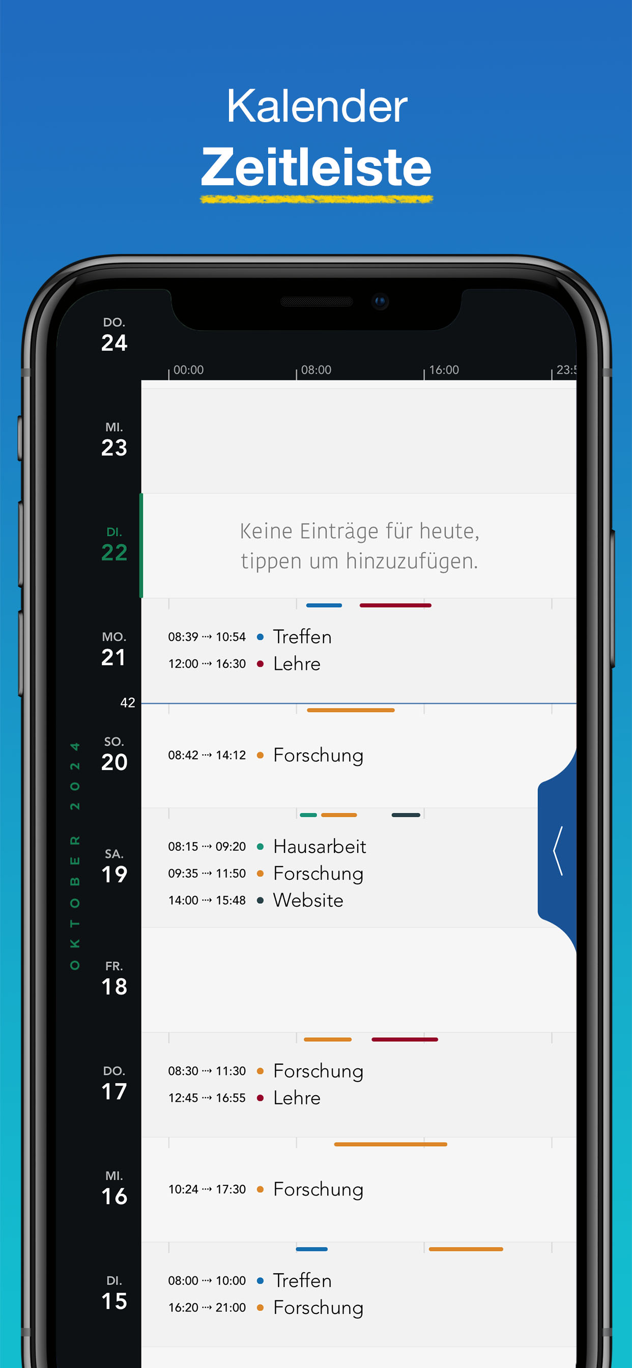 WorkHours App Screenshot – Kalender-Zeitleiste