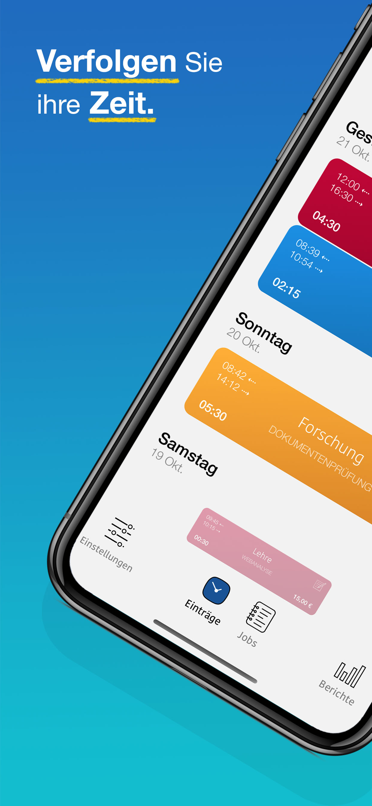 WorkHours App Screenshot – Zeiteinträge 1