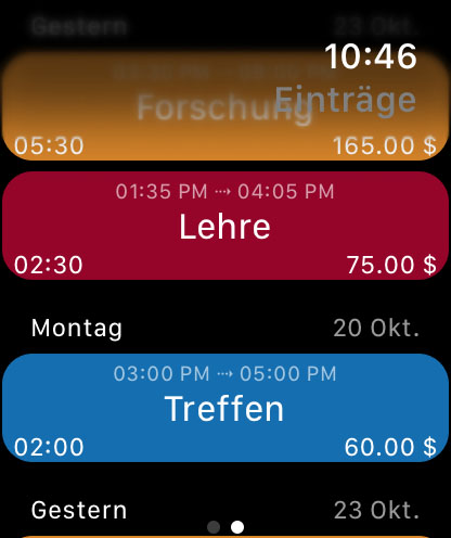 WorkHours Watch App – Zeiteinträge