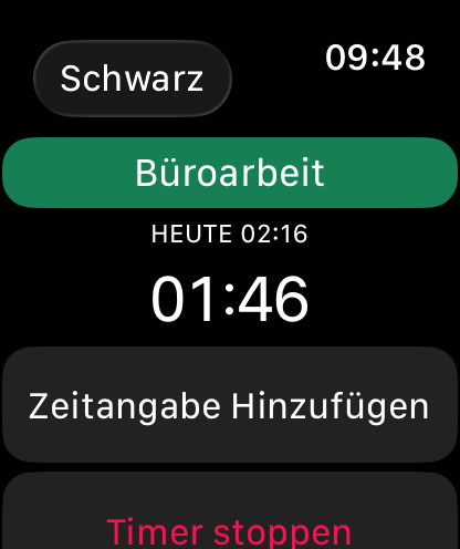 WorkHours Watch App – Jobansicht