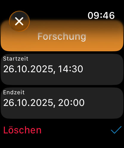 WorkHours Watch App – Eintrag