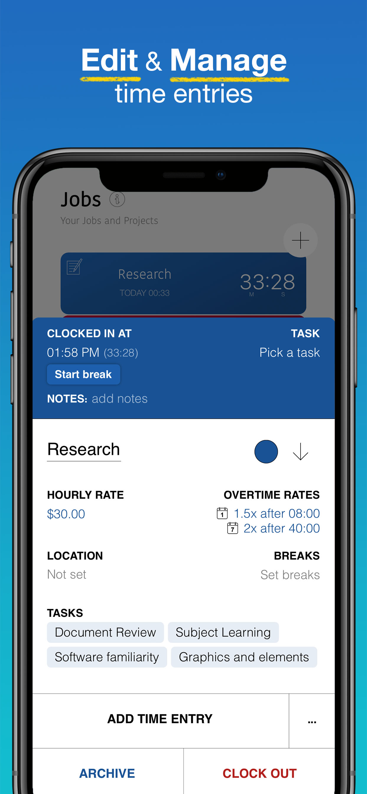 WorkHours app screenshot - Edit Entry
