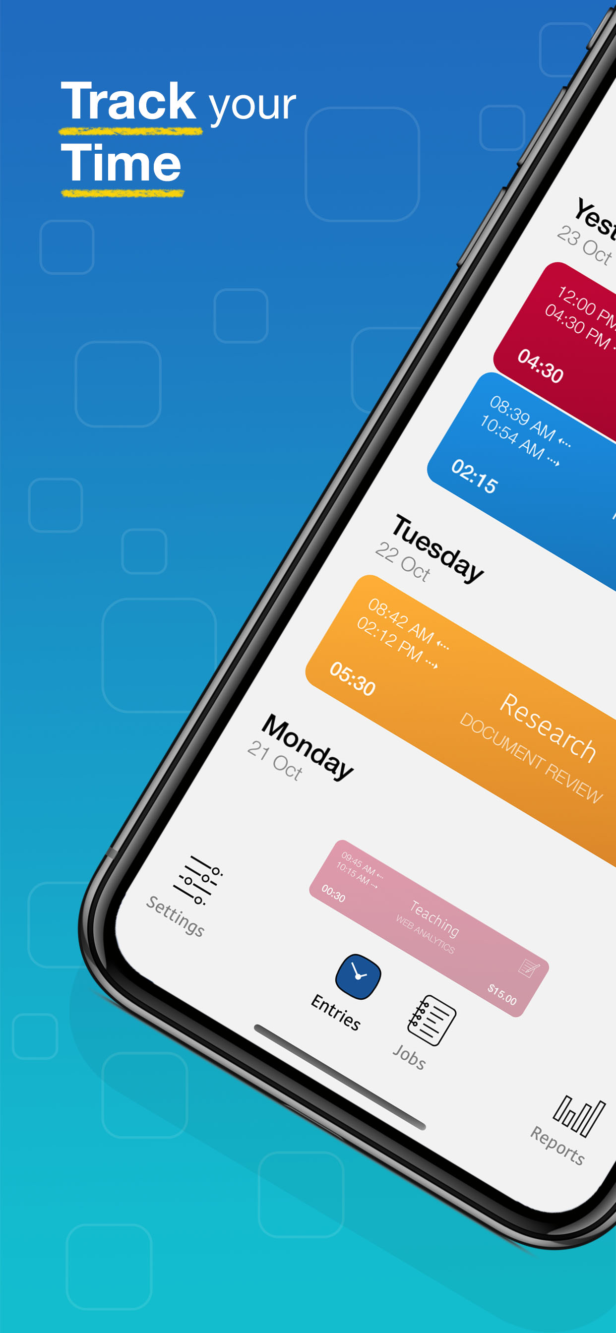 WorkHours app screenshot - Entries1
