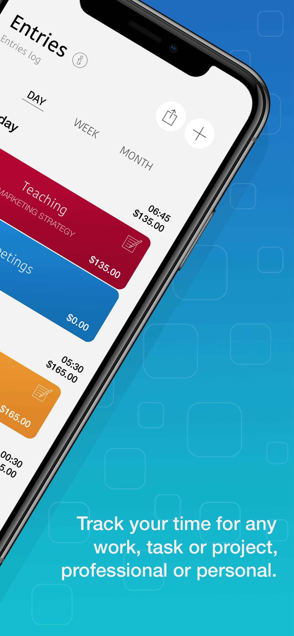 WorkHours app screenshot - Entries2