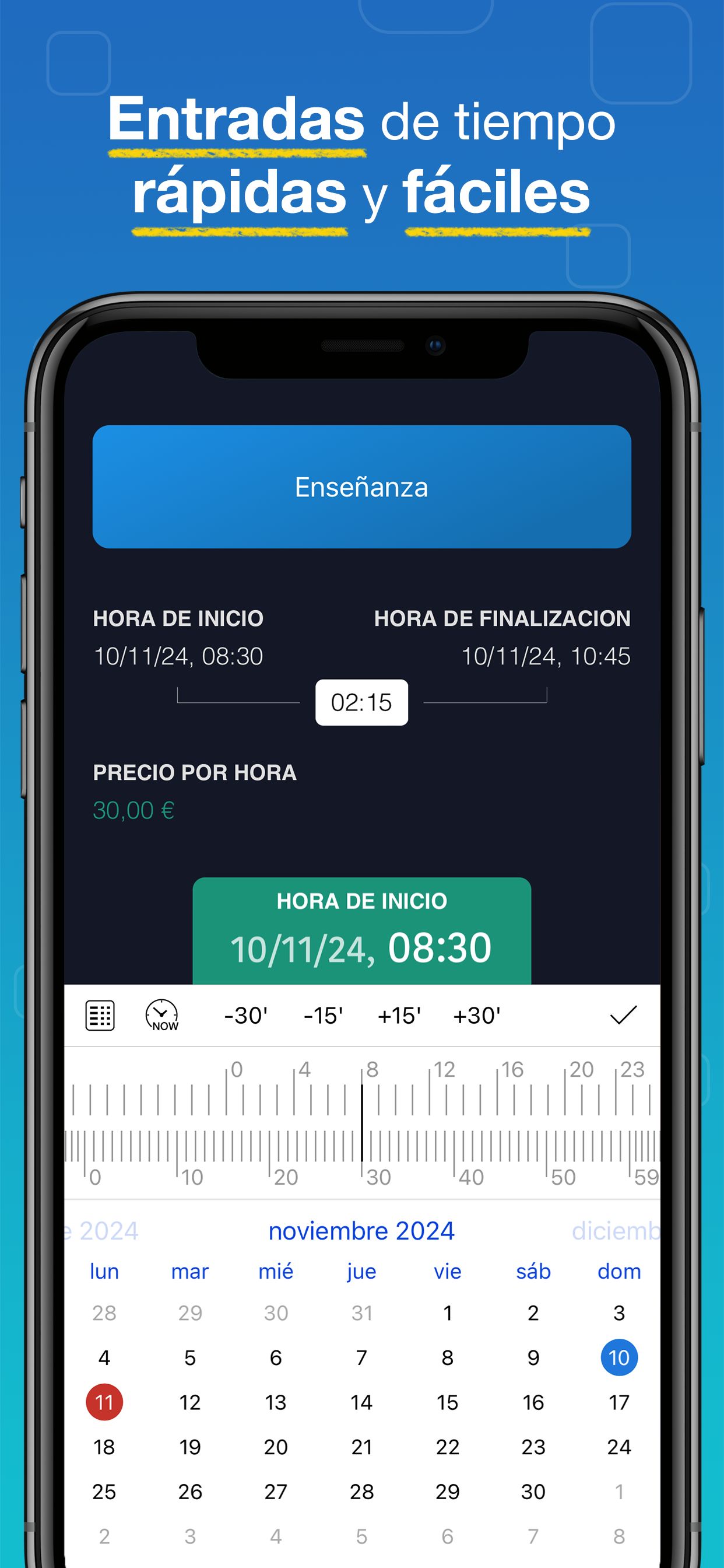 Captura de pantalla de WorkHours - Nueva entrada
