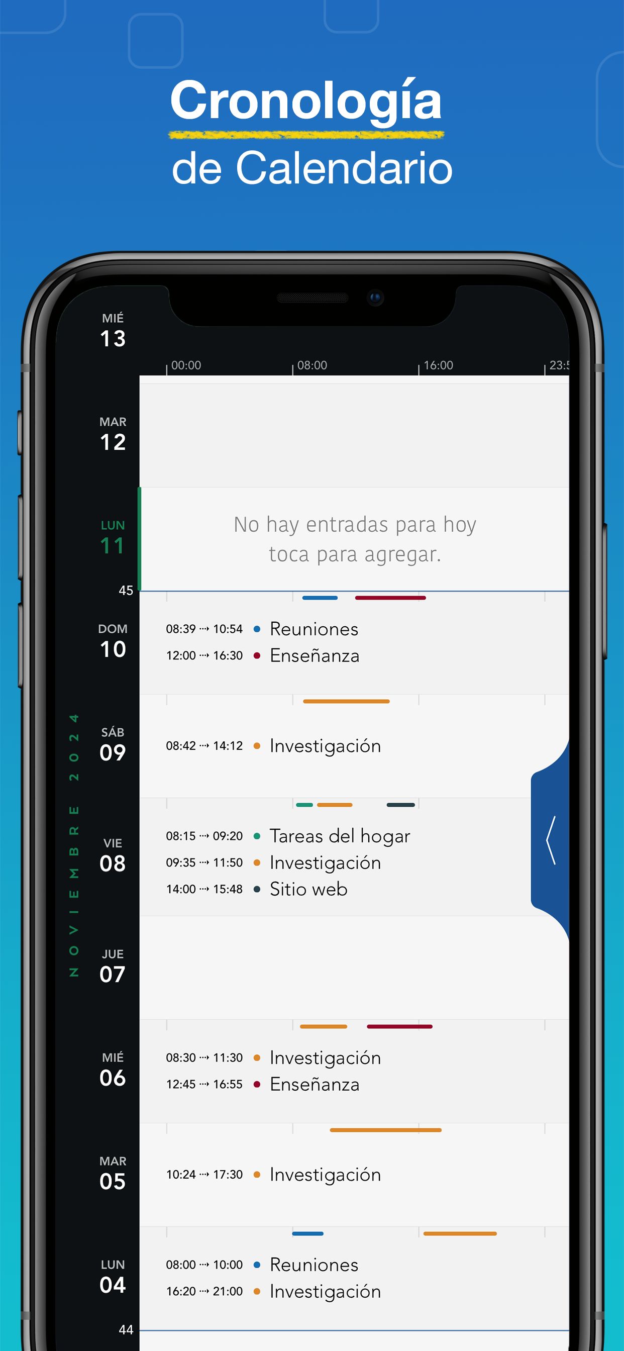 Captura de pantalla de WorkHours - Línea de tiempo del calendario