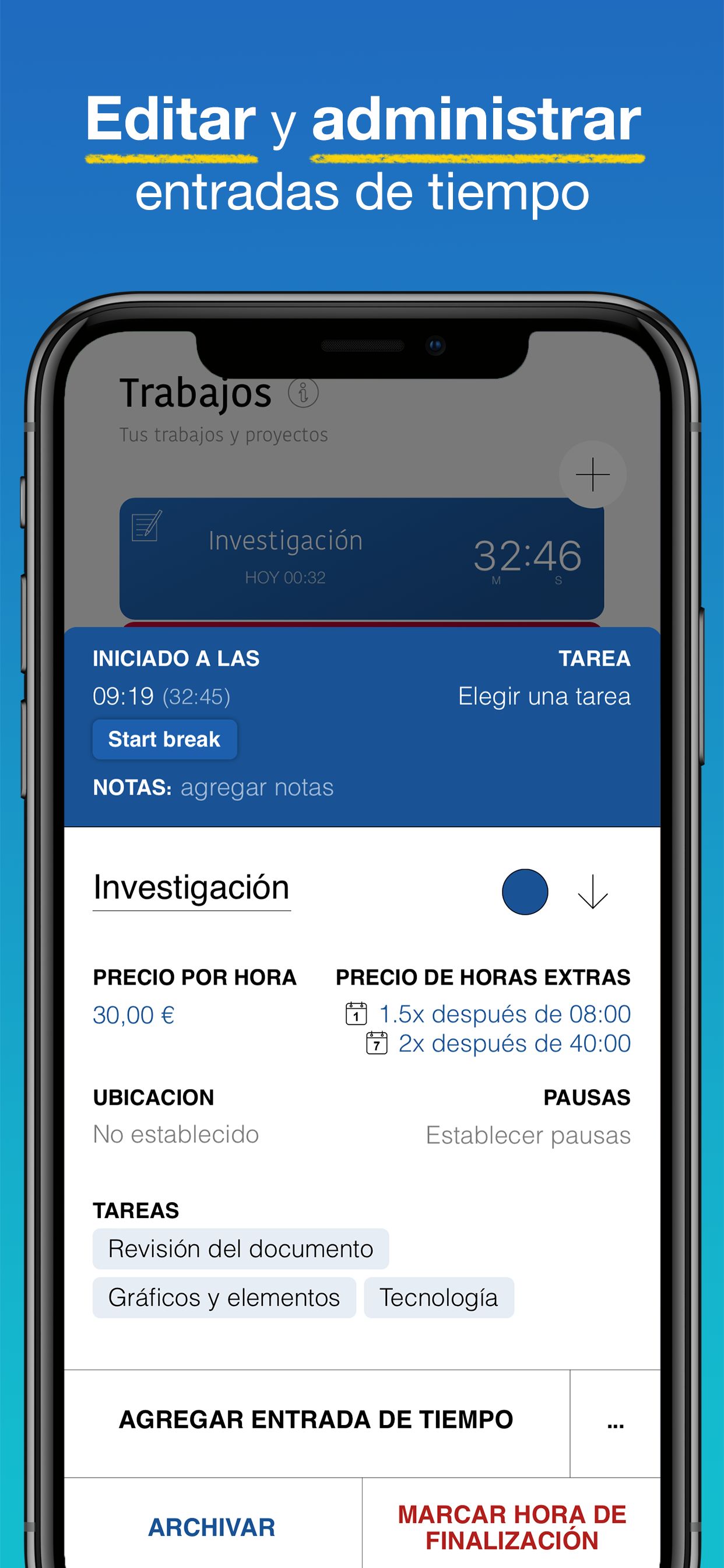 Captura de pantalla de WorkHours - Editar entrada