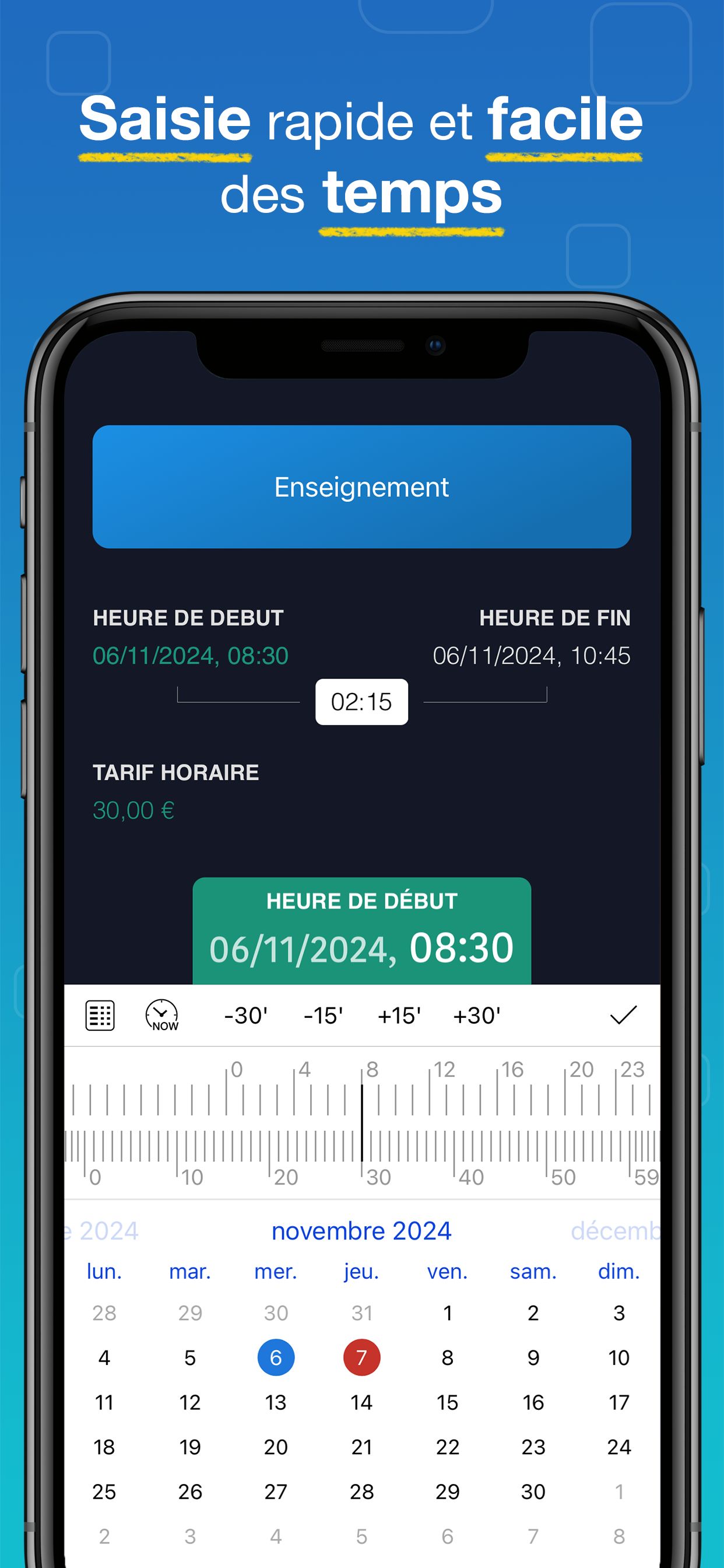 Capture d’écran WorkHours - Nouvelle entrée