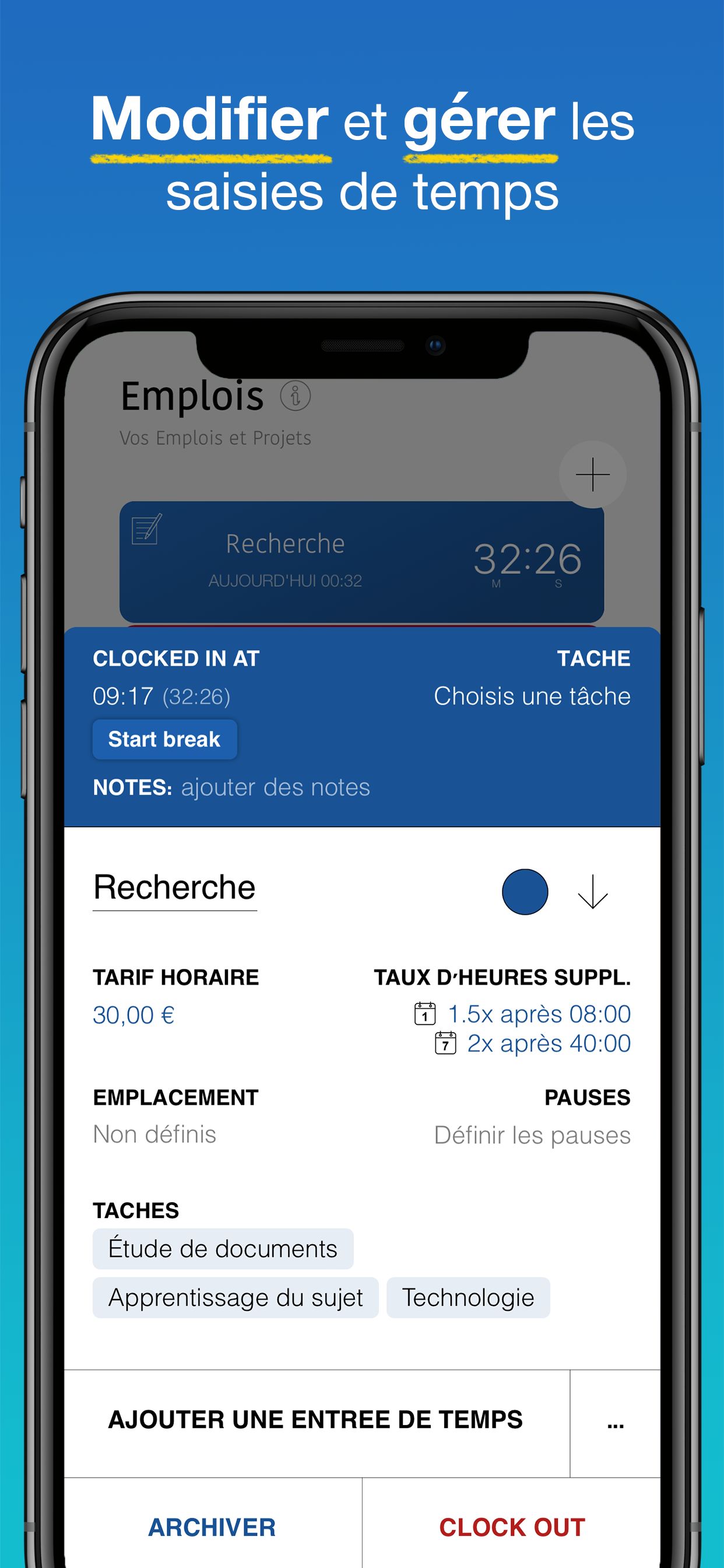 Capture d’écran WorkHours - Modifier une entrée