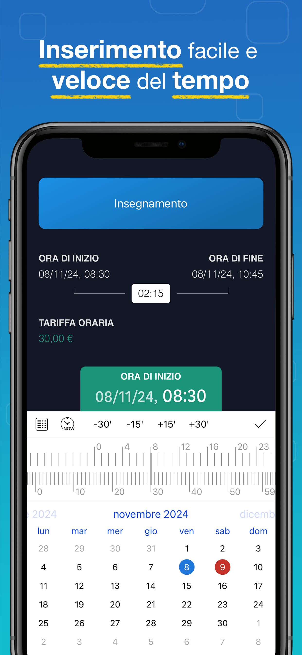 Screenshot app WorkHours - Inserisci registrazione