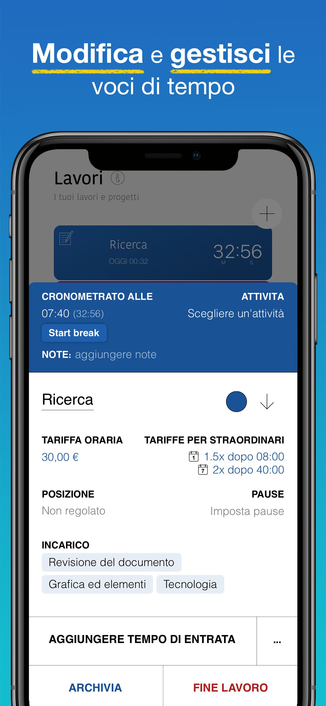 Screenshot app WorkHours - Modifica registrazione