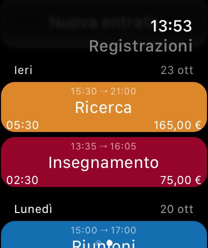 WorkHours Watch app - Registrazioni