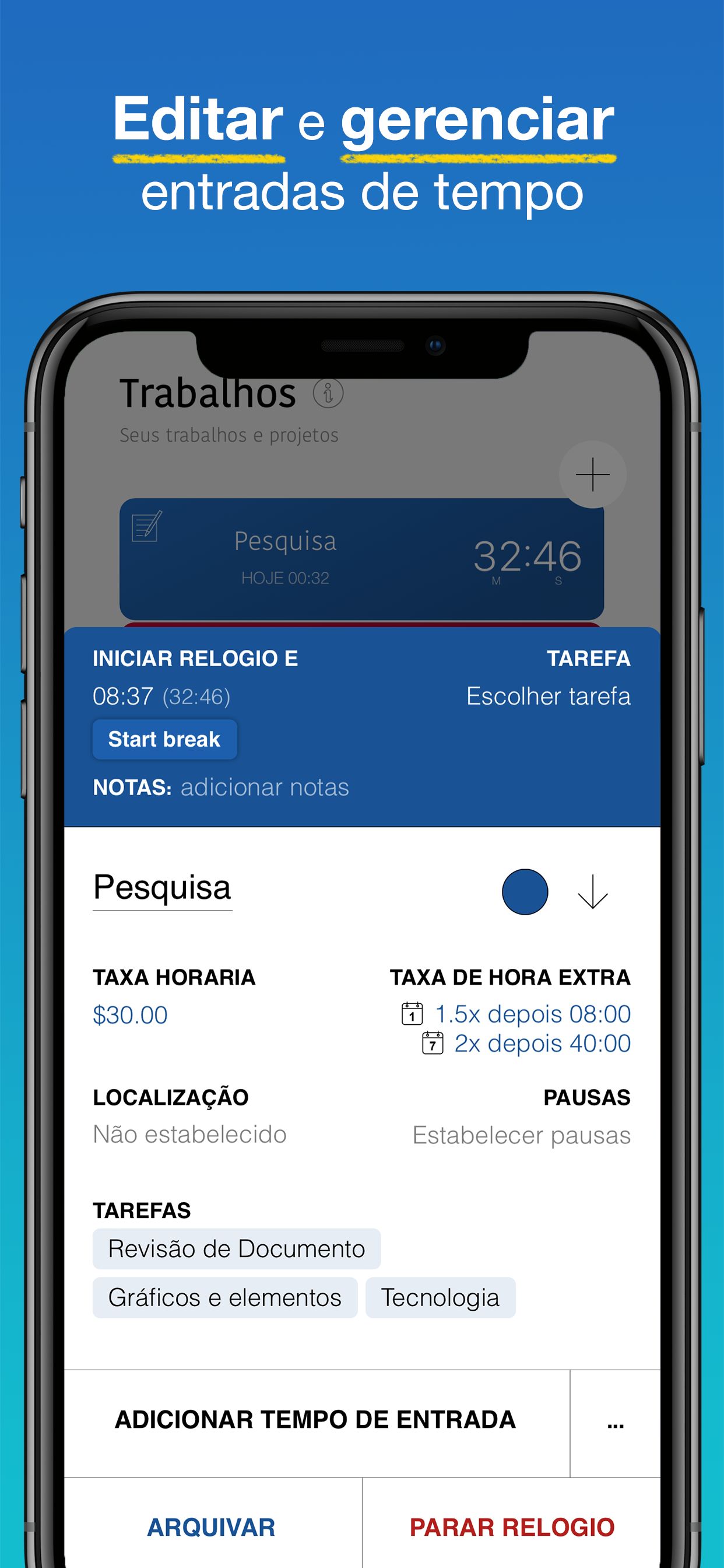 Captura de tela do app WorkHours - Editar entrada