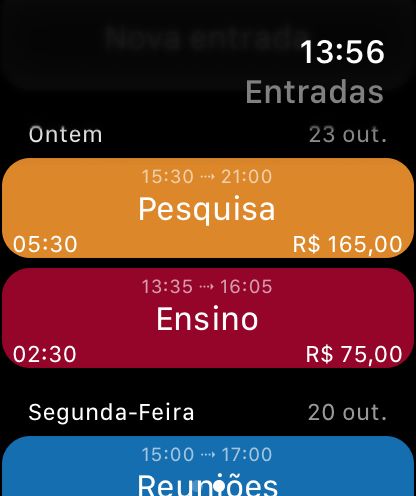 App WorkHours para Watch - Entradas