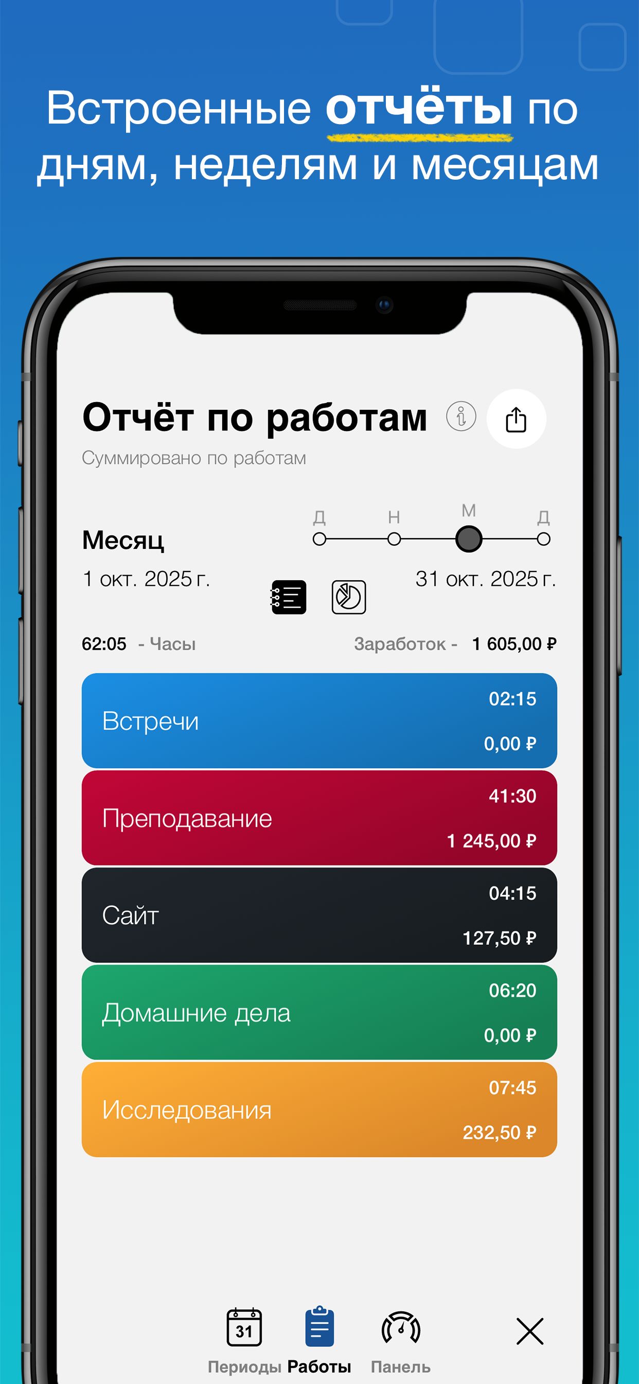Скриншот приложения WorkHours — Отчёт