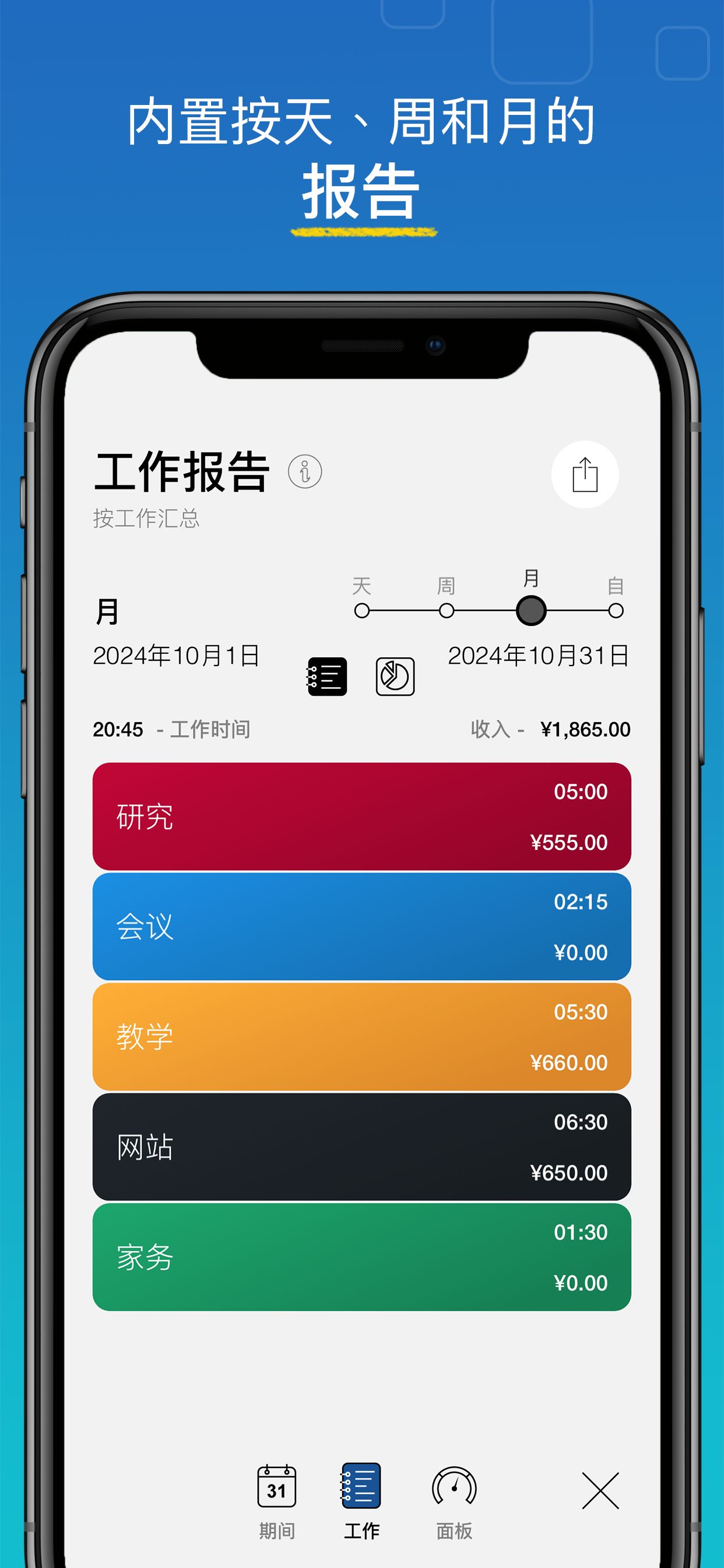 WorkHours 应用截图 - 报告