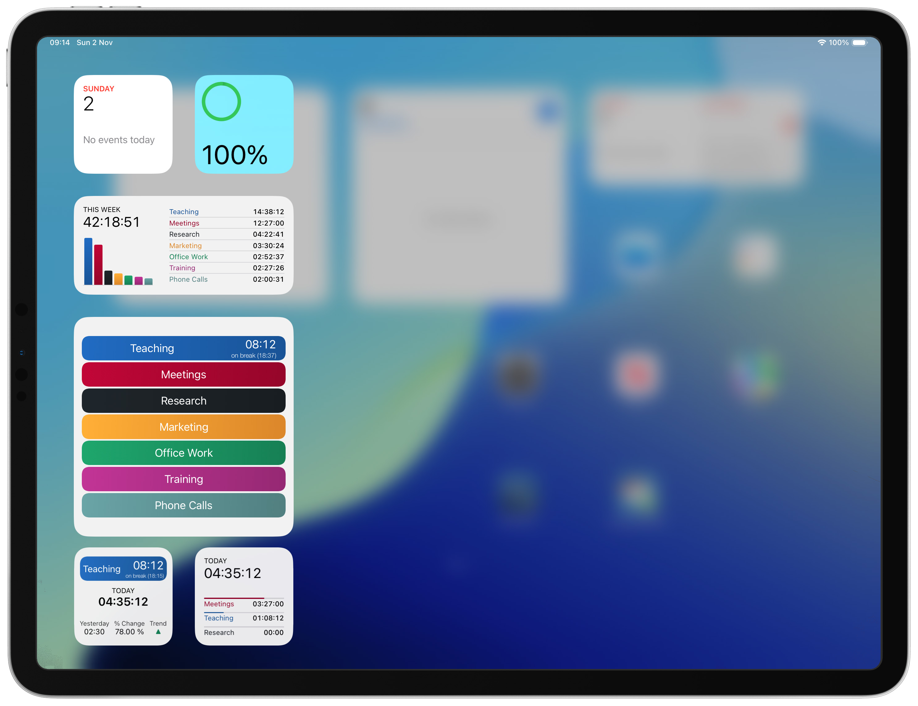 WorkHours widgets on iPad