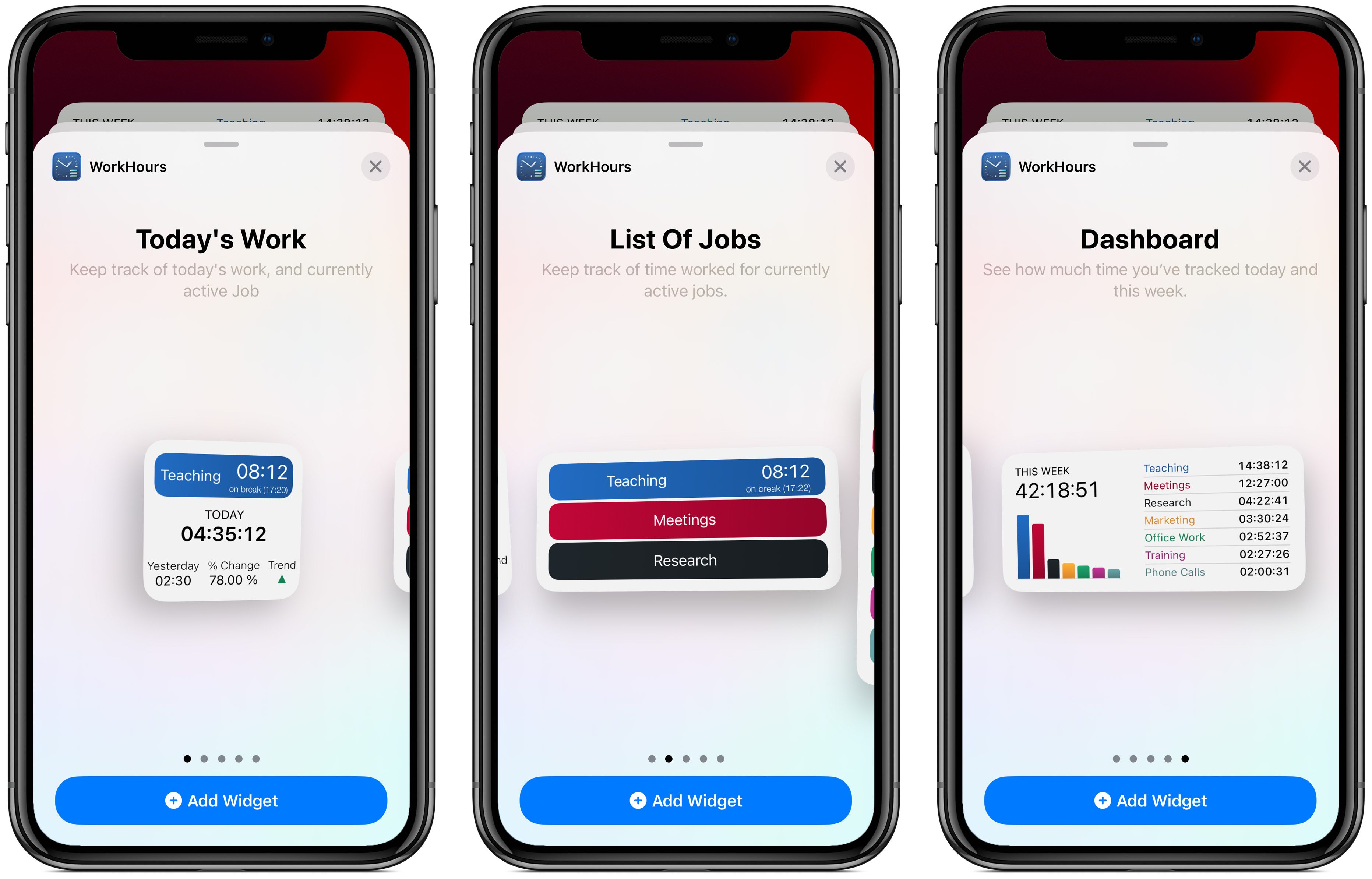 Three widget types in WorkHours