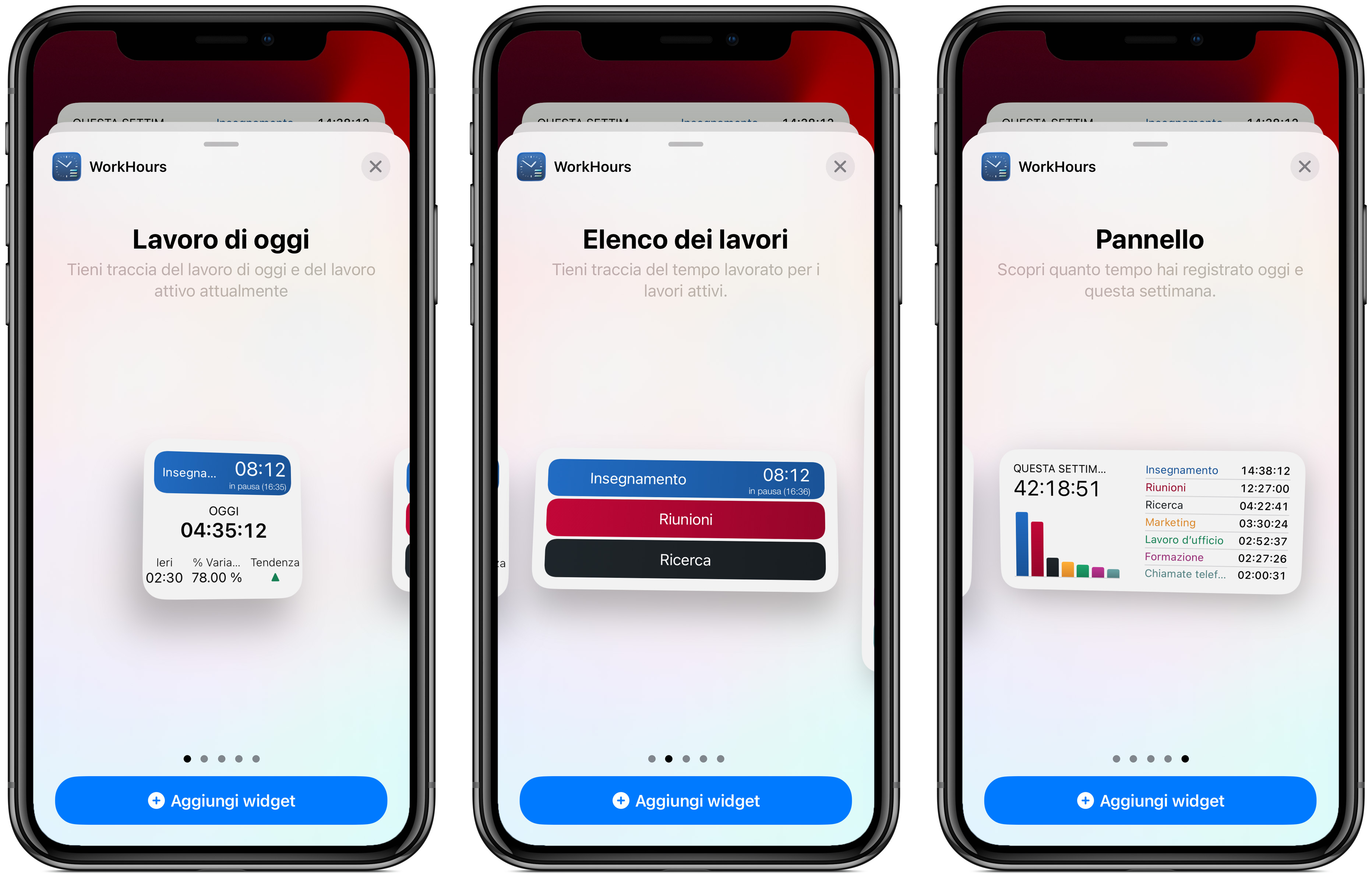 Tre tipi di widget in WorkHours